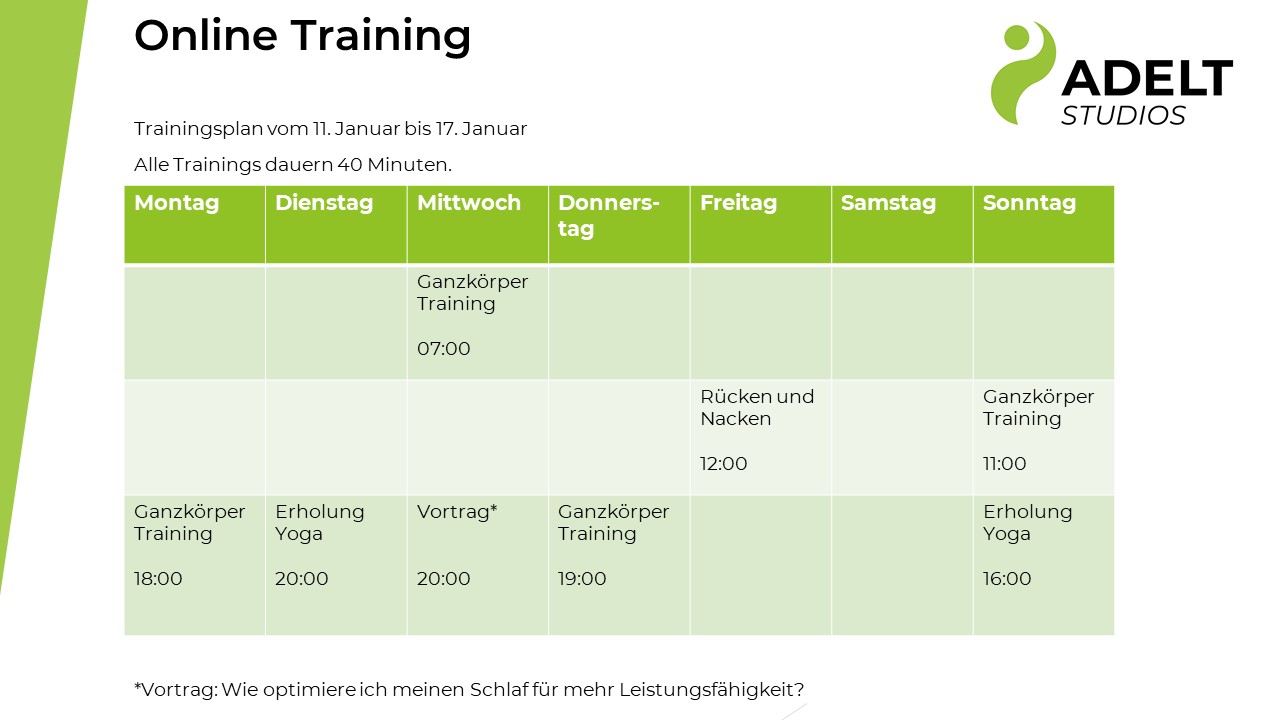 Online Trainingsplan 11.Januar bis 17.Januar